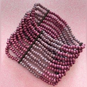 Wooden Beaded Stretch Cuff Bracelet Y2K Mauve & Lilica Purple Seed Bead